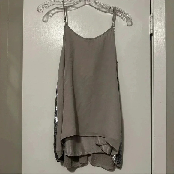 NWT Joie Silk Silvana Silver Ruffle Front Sequin tank Top Cami size S - Picture 4 of 10